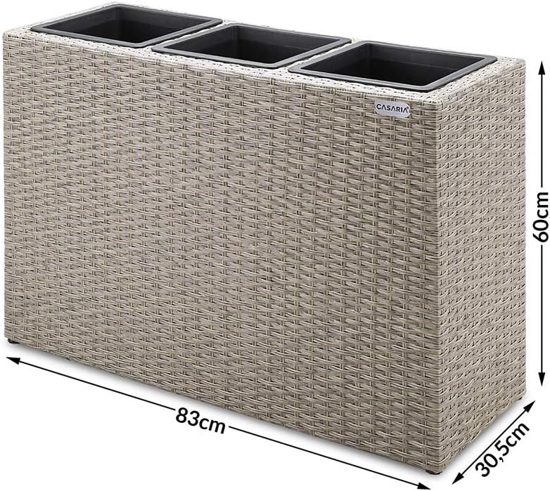 Casaria® Blumenkasten 3 Innentöpfe Polyrattan Herausnehmbar Wasserablauf Outdoor Rechteckig Pflanzka