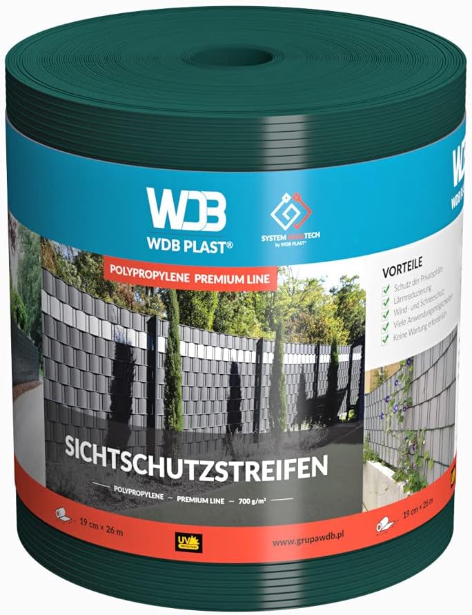 WDB Premium Hart PP Sichtschutzstreifen für Doppelstabmatten - Polypropylen Sichtschutz für Gartenza
