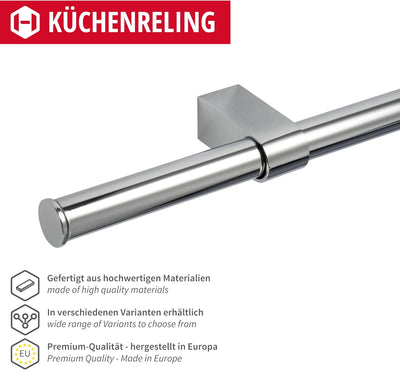 Gedotec Design Küchenreling Wand-Relingsystem Küche | Edelstahl-Optik | Reling-Set Länge: 1200 mm |