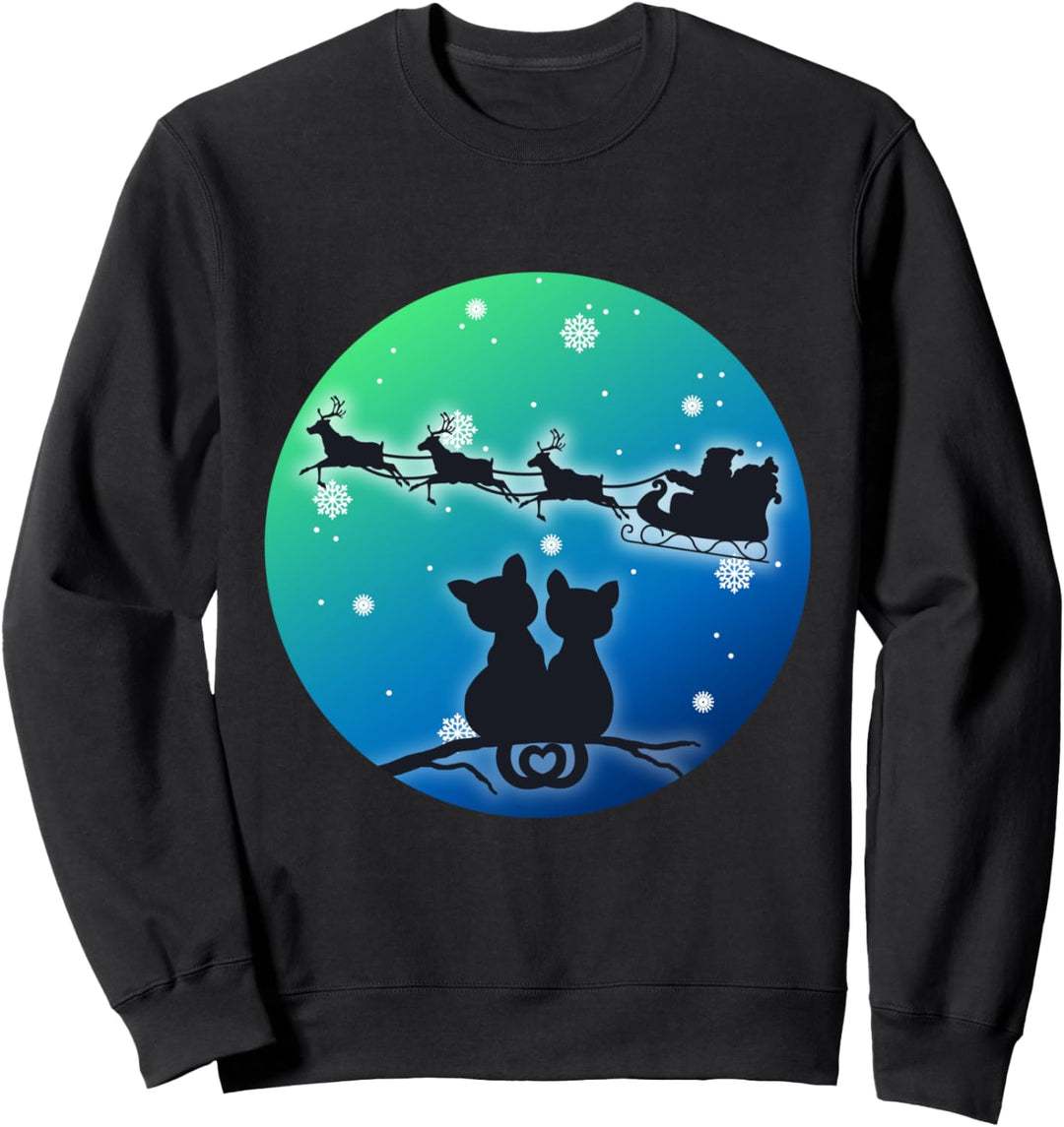 Weihnachtsmann Schlitten Rentier Katzen Frauen Mädchen Katze Xmas Sweatshirt