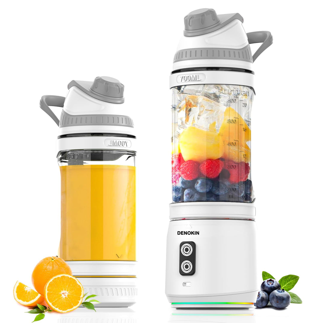 DENOKIN Tragbarer Mixer mit Trinkdeckel, 700ml, Mini Standmixer für Unterwegs, Wiederaufladbar mit U
