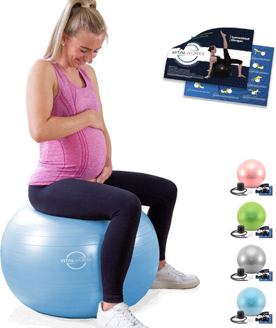 VITALWORXX Gymnastikball für Schwangere, extrem stabil, Sitzball Yogaball Pezziball mit Pumpe, mit Ü