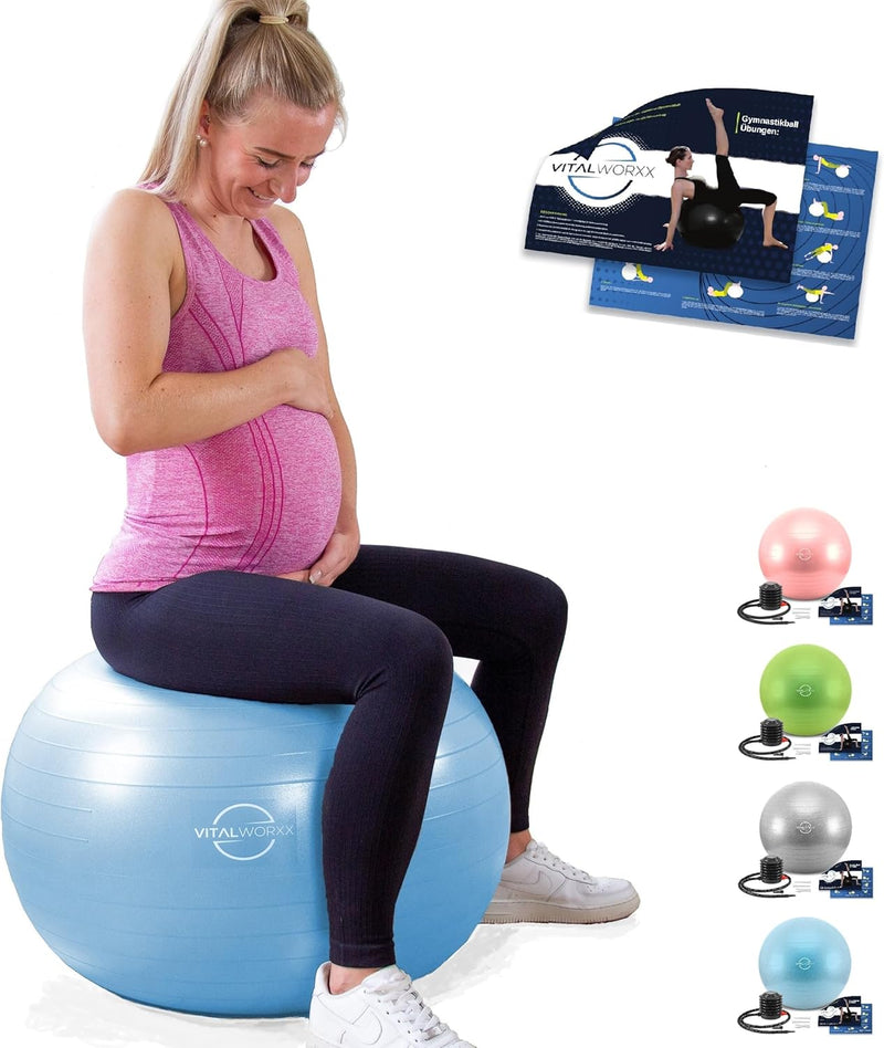 VITALWORXX Gymnastikball für Schwangere, extrem stabil, Sitzball Yogaball Pezziball mit Pumpe, mit Ü