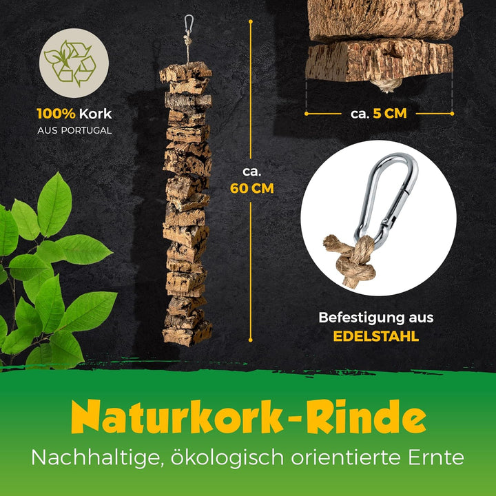 Kette zum Knabbern aus Korkrinde | 60cm | Spielzeug für Vögel | Naturmaterial Kork