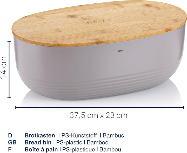 Kela 12062 Brotkasten, Schale mit Deckel, Kunststoff/ Bambus, 37,5 x 23 x 14 cm, Namur, Opalgrau