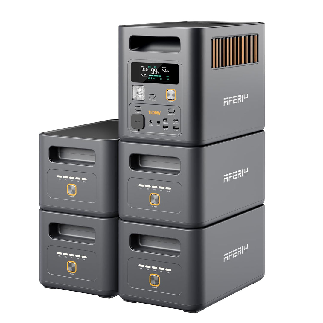 AFERIY 1800W Tragbare Powerstation 1024Wh x5, Erweiterbar LiFePO4 & 1Std Schnellladung Solargenerato
