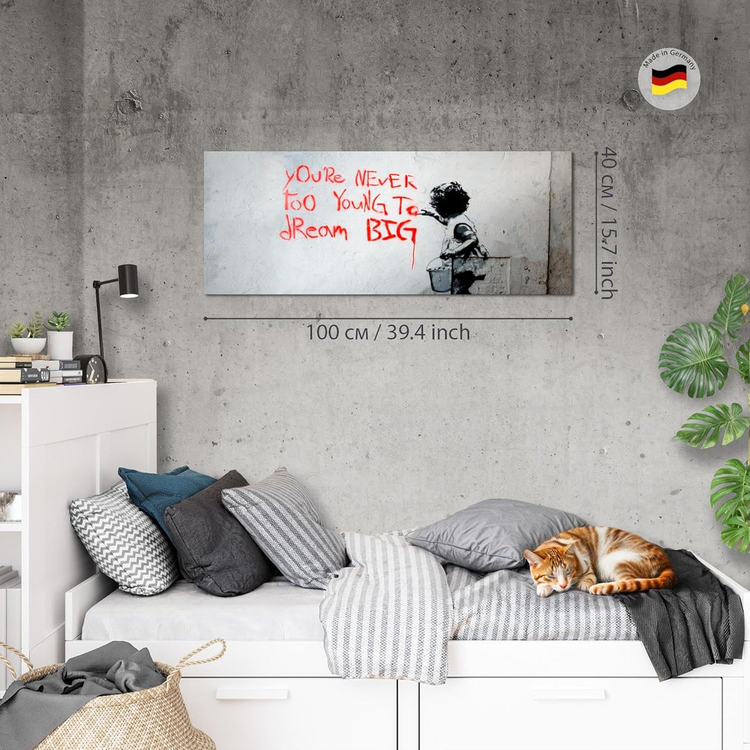 Runa Art Wandbild Dream Big 1 Teilig 100 x 40 cm Modern Bild auf Vlies Leinwand Street Art Graffiti