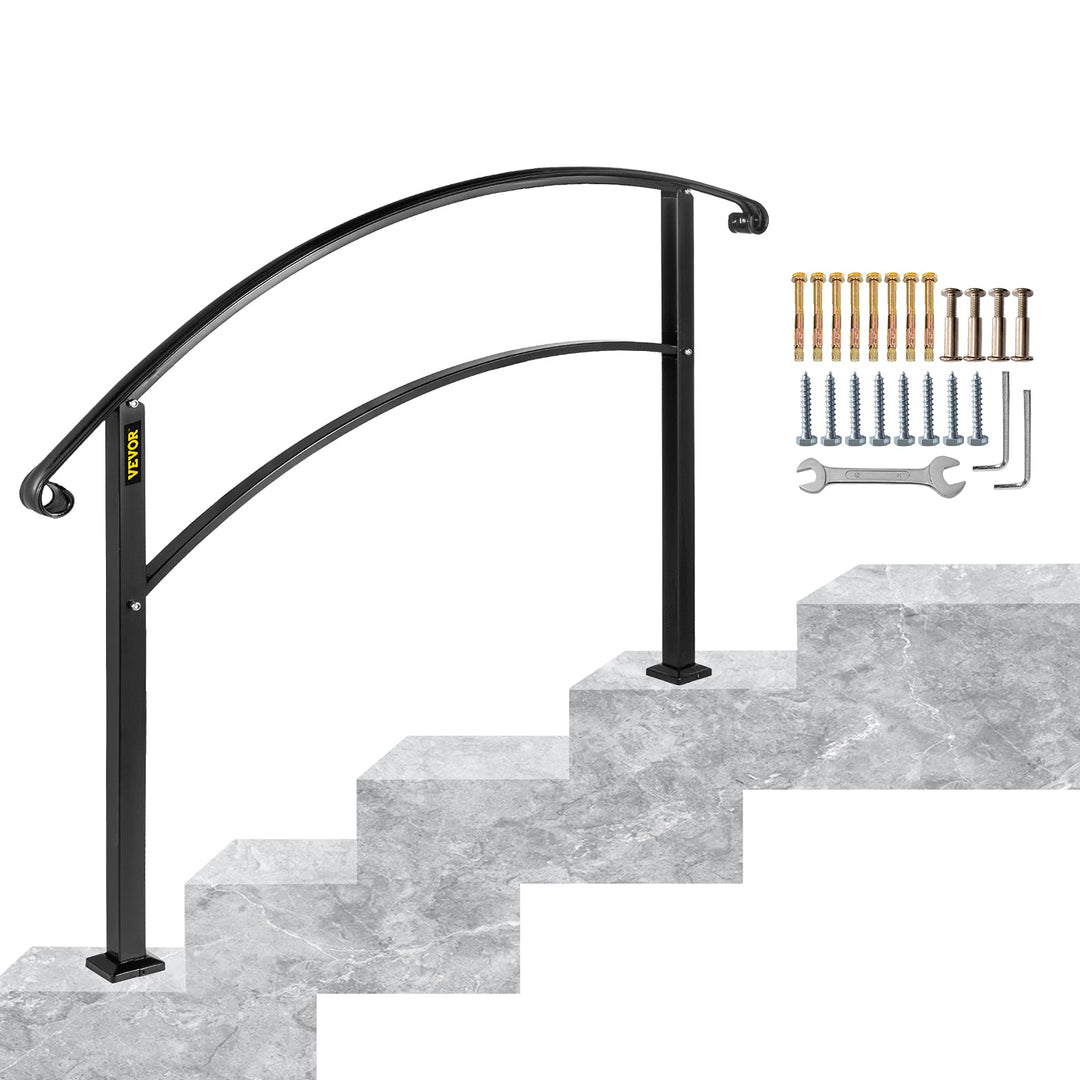 Happybuy 4-stufiger verstellbarer Handlauf passt 1 oder 4 Stufen Mattschwarze Treppenschiene schmied