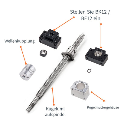 ONLISUM SFU1605 Kugelumlaufspindel 1000mm Gewindespindel Edelstahl Kugelumlaufspindel mit BK12/BF12