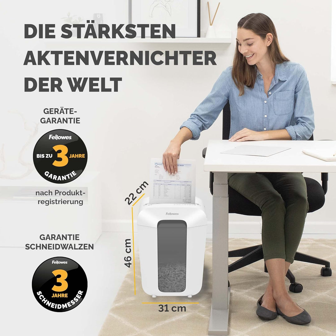 Fellowes Aktenvernichter 11 Blatt (P4), Papierschredder mit Partikelschnitt für Homeoffice und Büro,