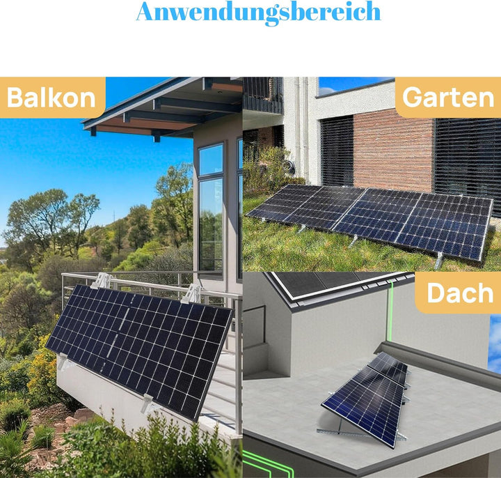 E.For.U® 1 Stück Balkonkraftwerk Halterung Solarmodul Halterung 1300mm, Verstellbar Winkel 10-30°, f