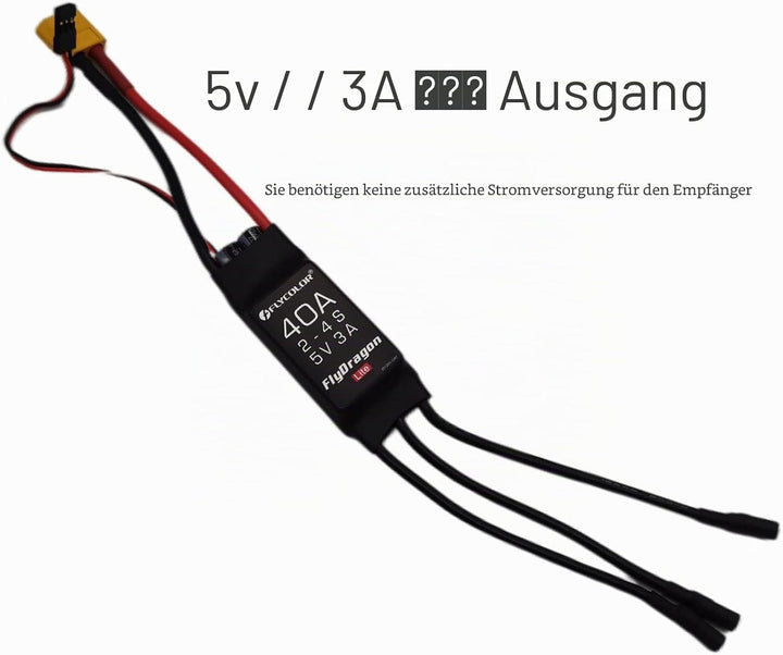 Flycolor 40A ESC 2-4S Elektrischer Geschwindigkeitsregler 5V 3A BEC mit XT60 & 3,5mm Bullet Plugs fü