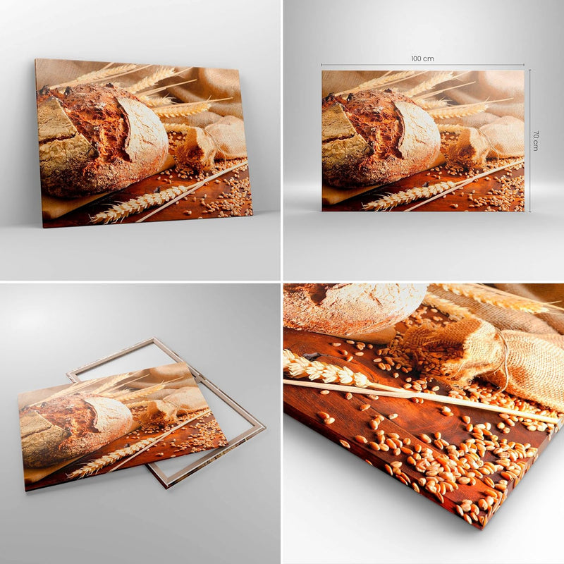 Bilder auf Leinwand 100x70cm Leinwandbild Brot Bäckerei Lebensmittel Roggen Gross Wanddeko Bild Schl