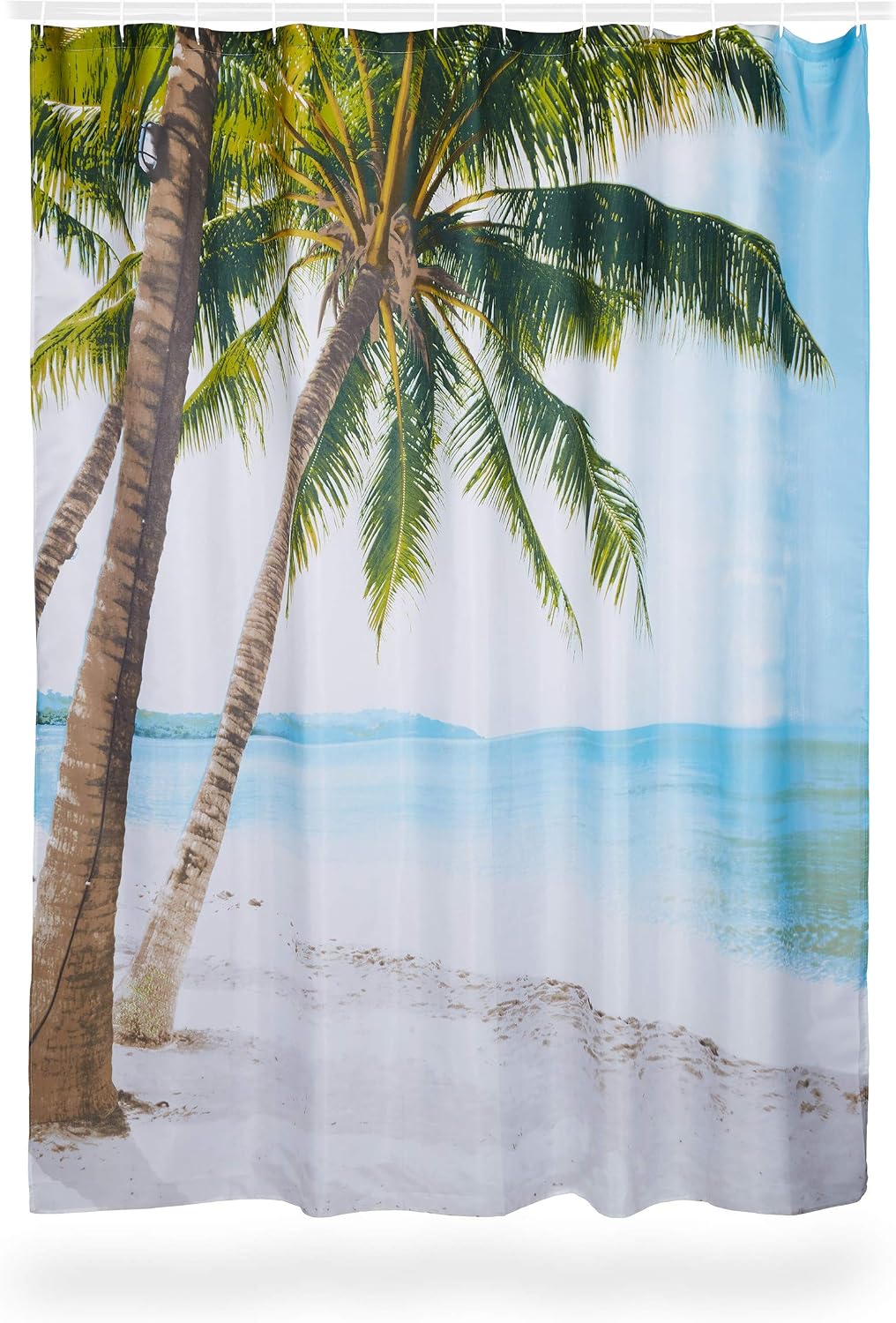 Relaxdays Duschvorhang Strand, Polyester, wasserabweisend, waschbar, Anti-Schimmel, Badewannenvorhan