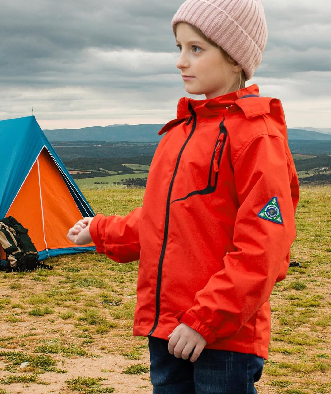 YoungSoul Kinder wasserdichte Regenjacke mit Abnehmbarer Kapuze 104-110 Schwarz Rot, 104-110 Schwarz