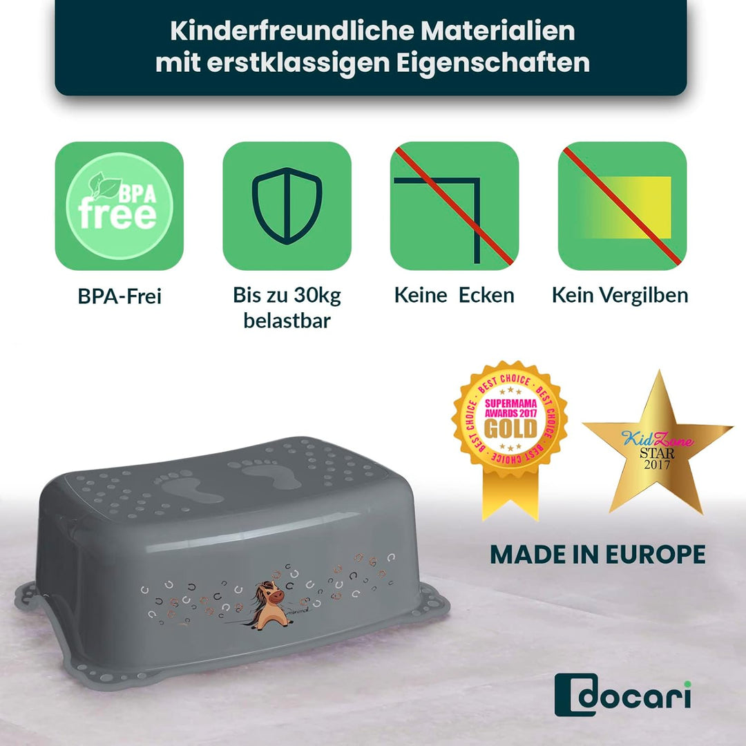 Toilettentrainer mit Treppe als Set grau Pferd - Toilettensitz Kinder und Tritthocker Kinder - Toile