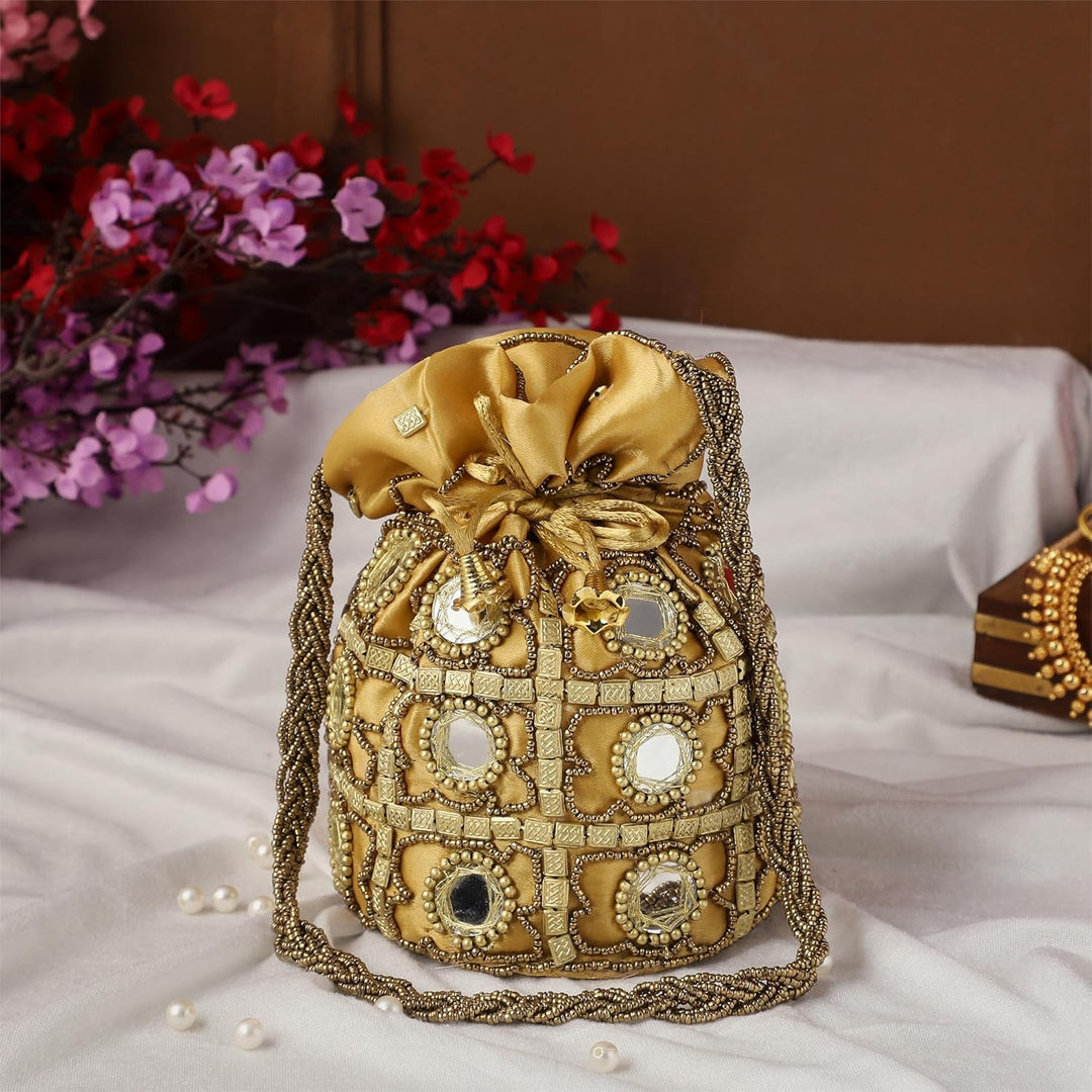 Purpledip Potli Bags Drawstring Purse (Potli02$) Einheitsgrösse Gold, Einheitsgröße Gold