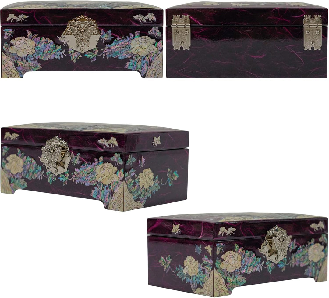 February Mountain Mother of Pearl Jewelry Organizer Box with Ring Tray - Gifts for Women Unique gift
