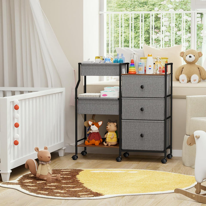 Baby-Windel-Caddy Organizer und Aufbewahrung – 3-stöckiger Rollwagen mit Trennwänden und Schubladen,