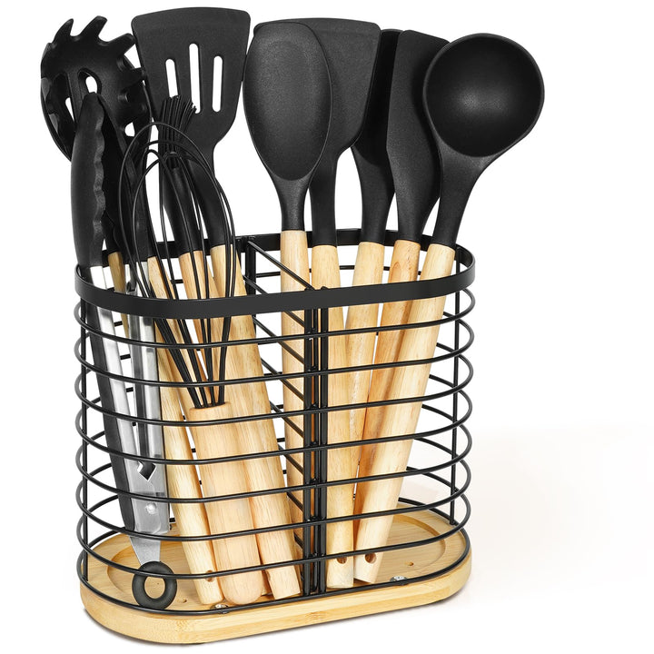 Utensilienhalter für Küchentheke，Küchenarbeitsplatte Utensil Organizer，grosse schwarze Edelstahl Ute