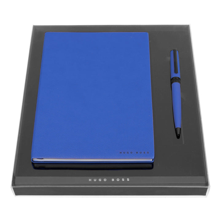 Hugo Boss Schreib-Set Kugelschreiber Gear Matrix Blue und A5 Notizblock Elegance Storyline Blue Plai