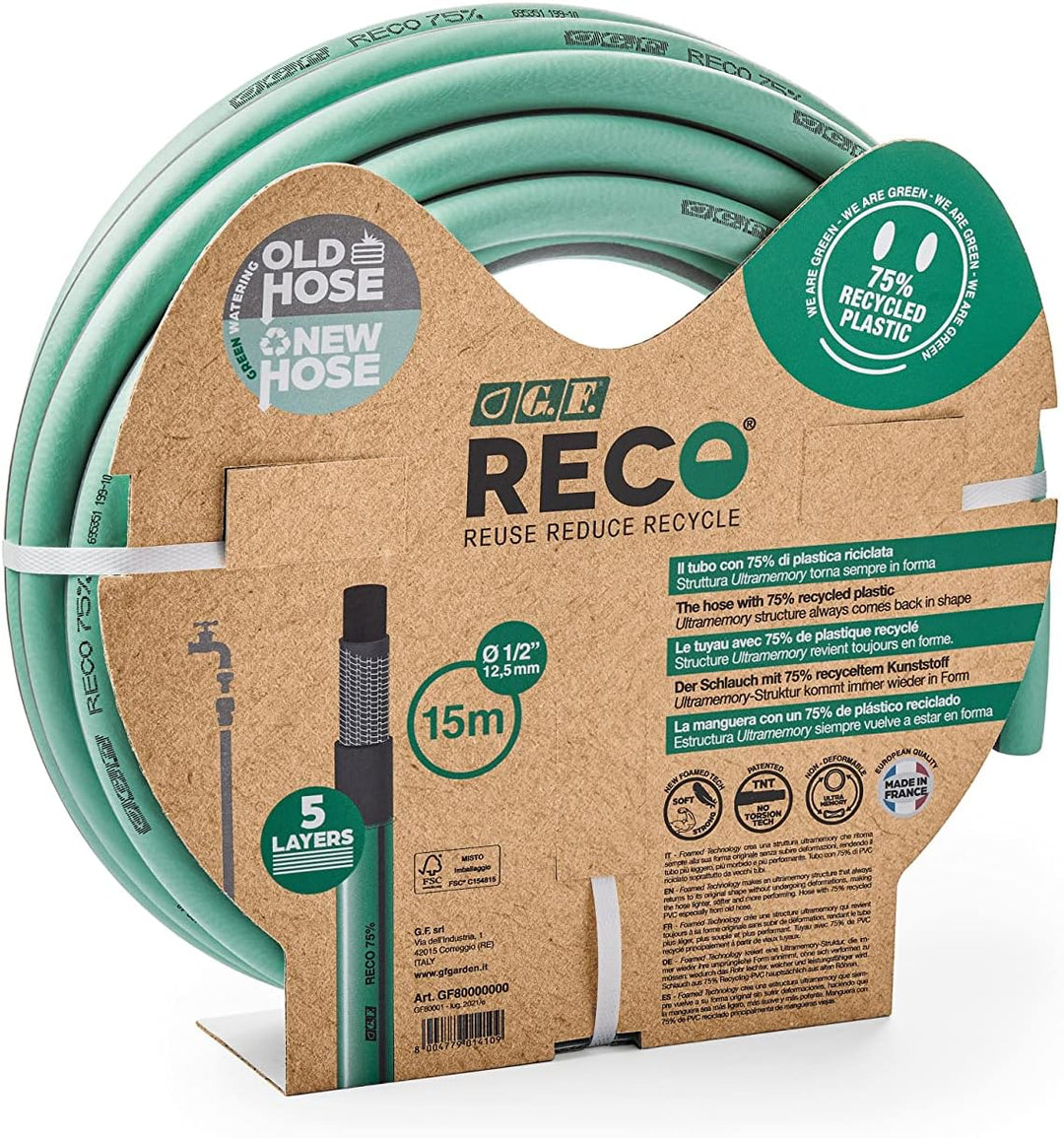 G.F. SRL RECO Schlauch, 25 m Bewässerungsschlauch Ø 5/8" aus recyceltem Kunststoff, Ultramemory Stru