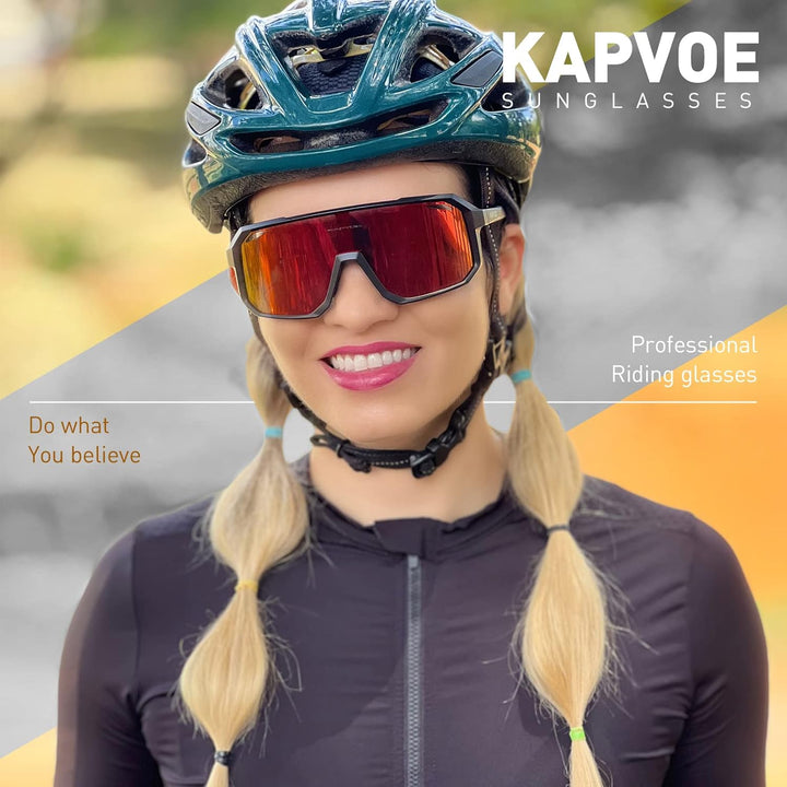 KAPVOE Fahrradbrille Polarisiert Herren Damen Sonnenbrille UV400 Schutz TR90 Rahmen Sportbrille Radf