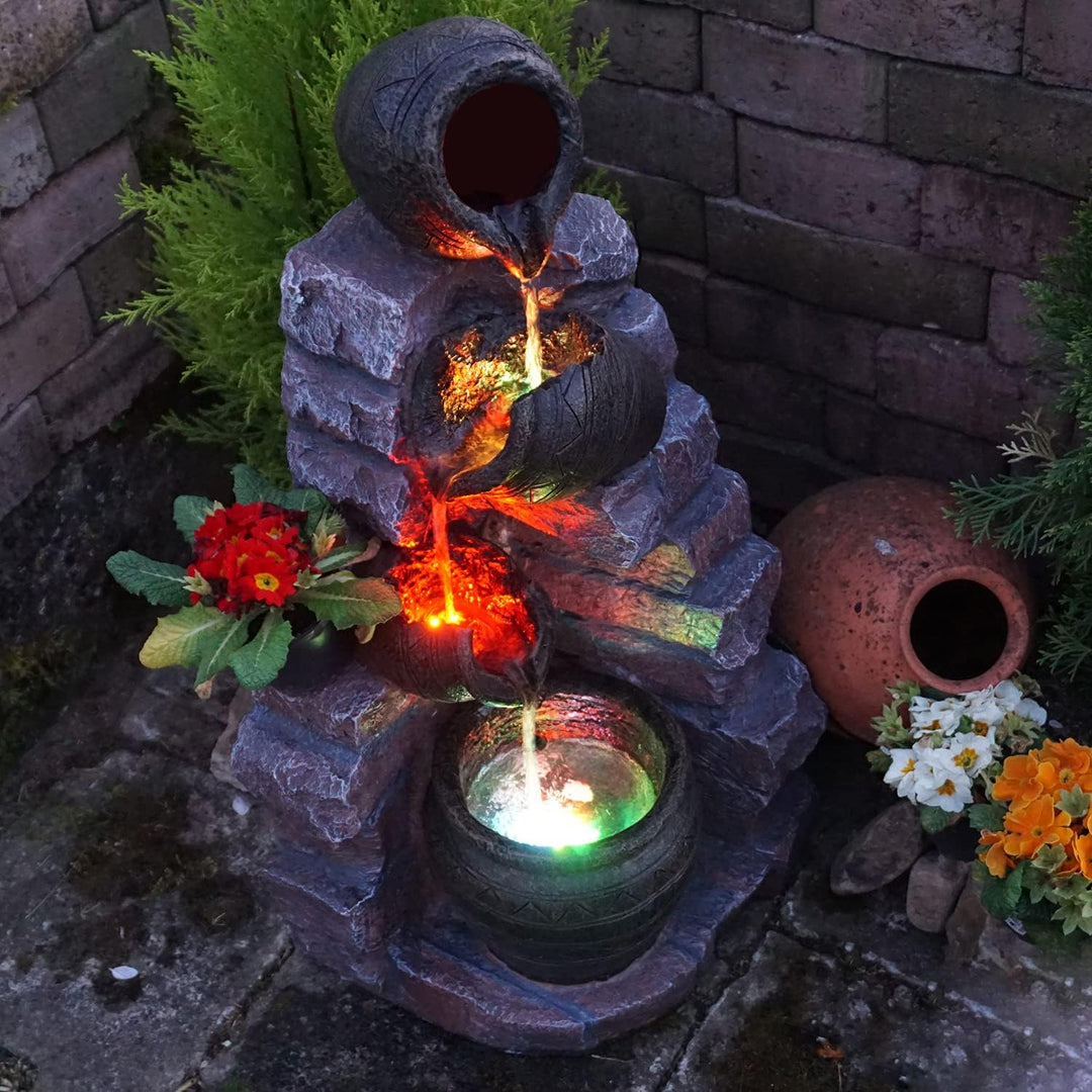 Gartenbrunnen Brunnen Zierbrunnen Zimmerbrunnen mit Beleuchtung Wasserfall Wasserspiel für Garten, G