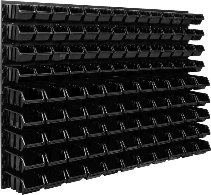 Lagersystem Werkstattregal | 115 x 78 cm | 111 stck. Box | Wandregal mit Stapelboxen - Wandplatten E