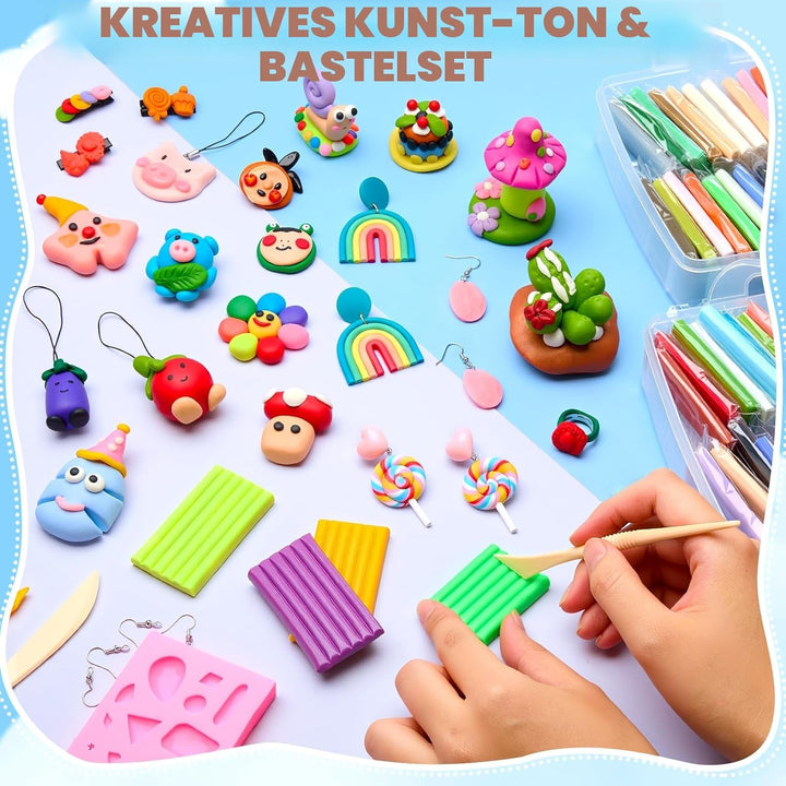 Bridokit 54 Stück Knete Kit, Polymer Clay Set Mit 19 Schnitzwerkzeuge und 2 Edelsteinsilikonform für