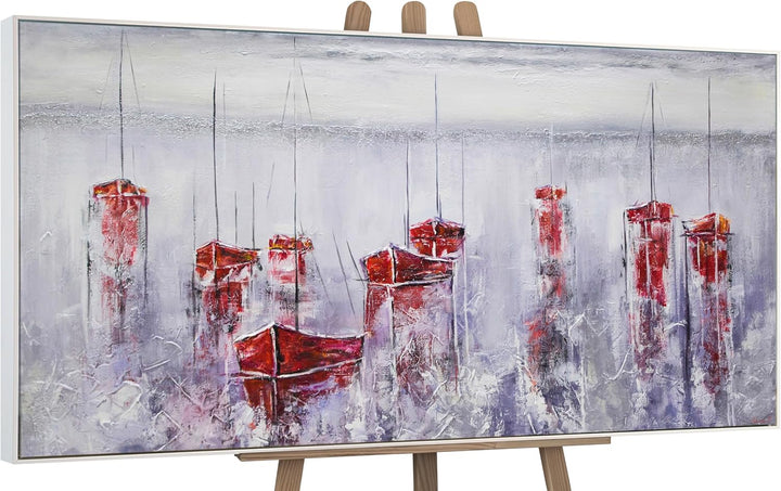 YS-Art Abstrakt Acryl Gemälde auf Leinwand handgemalt Stiller Hafen Wandbilder Wohnzimmer moderne Se