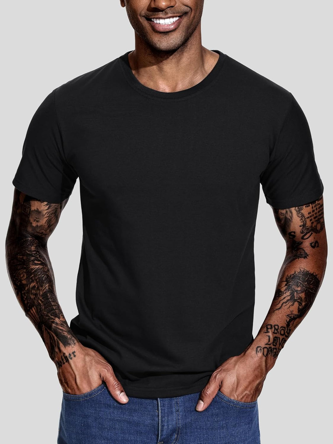 Teesmen Mann Sport T Shirt 5pack Gym Kurze Ärmel Laufen Schlichte Mulit Crew Neck Workout T-Shirt, D