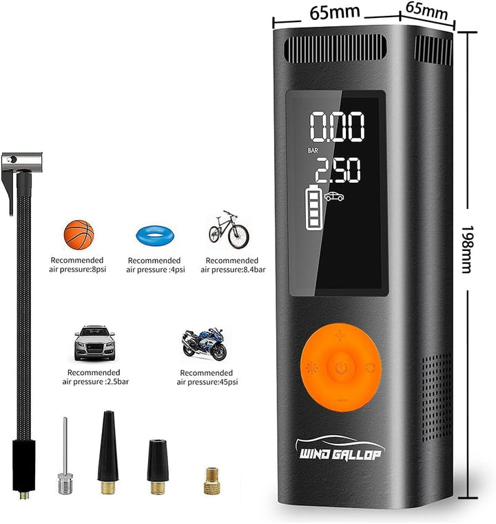 WindGallop Auto Kompressor 12V Luftpumpe Reifenfüller mit Manometer - Kleiner tragbarer Luftkompress