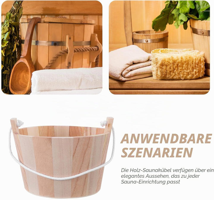 Saunaeimer aus Naturholz mit Ergonomischem Seilgriff Mittlere Grösse Handgefertigter Badeeimer für H