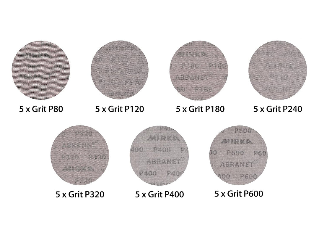 Mirka Abranet Netzschleifscheiben Ø 125 mm Klett / Mix-Pack 5 von jeder Körnung 80, 120, 180, 240, 3