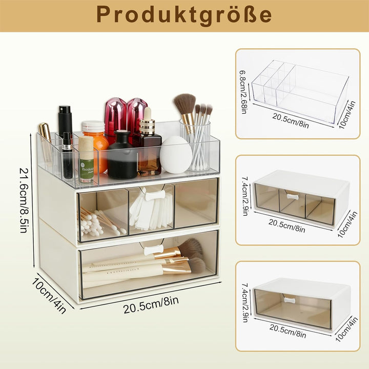WRENYZK 4 Stück Make Up Kosmetik Organizer, Acryl Badezimmer Organizer Mini mit Schubladen, Multifun
