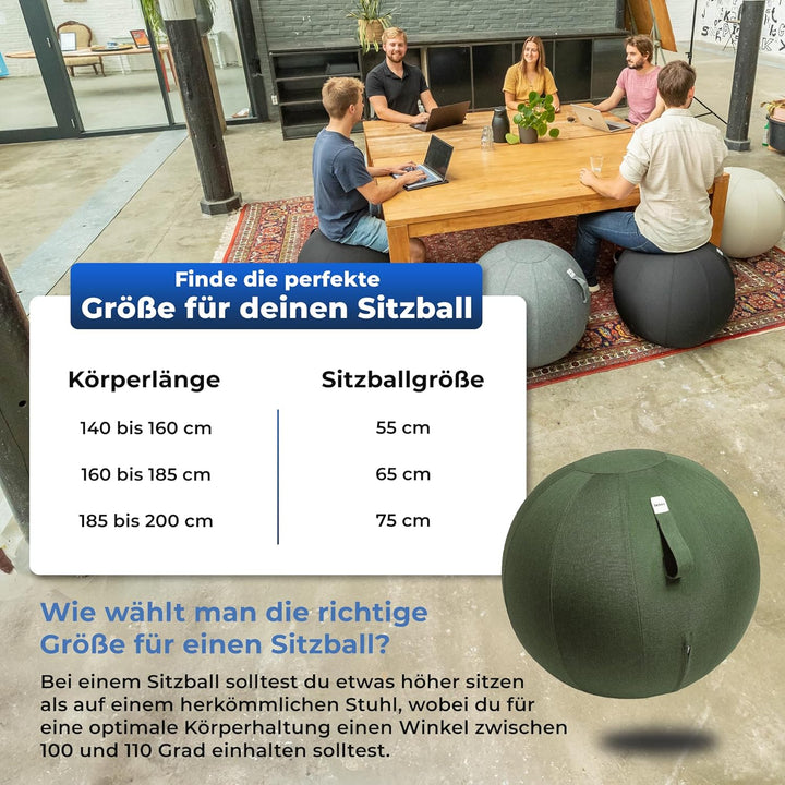 Sitzball Büro Ergonomisch 65 cm, Ergonomische Sitzmöbel für Büro und Heimbüro, Langlebiger Stoff, Gy