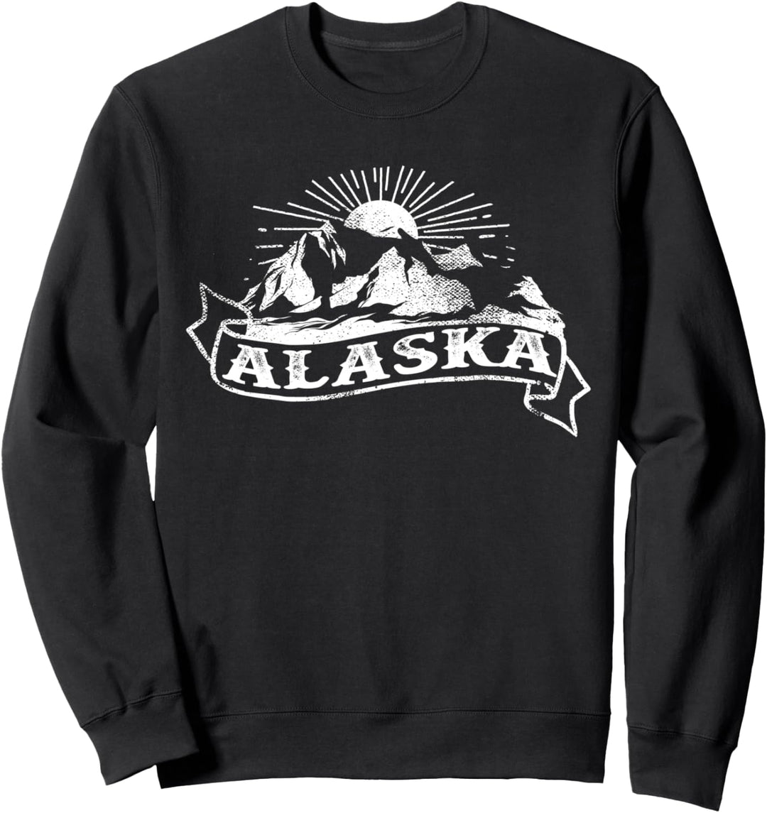 Vintage Style Mountains Alaska Moose Last Frontier Alaska Sweatshirt