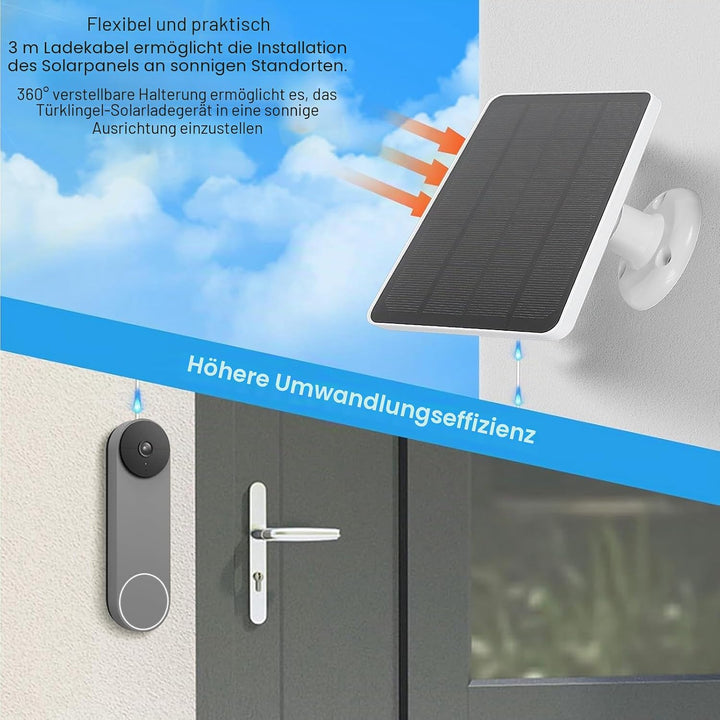 Solarpanel für Türklingelkamera, 10 W Solarpanel Ladegerät für Nest/Eufy Doorbell 2K Kamera, Video T