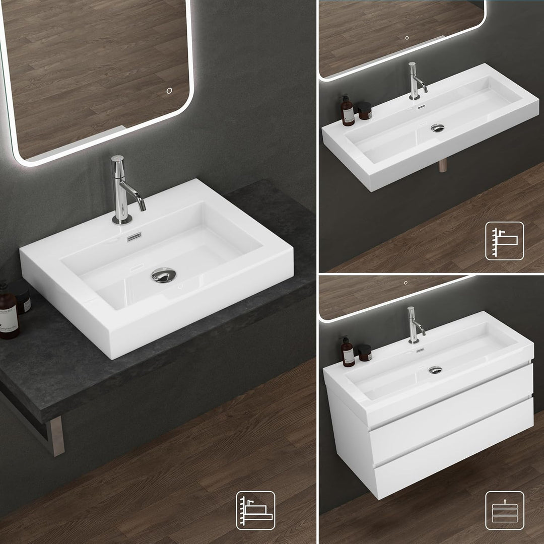 doporro Waschbecken 73x48x10cm Aufsatzwaschbecken Weiss aus mineralguss Gussmarmor Waschtisch Coloss