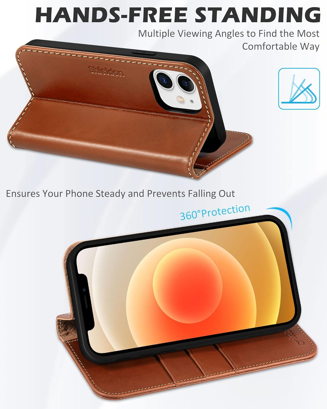 SHIELDON Hülle für iPhone 12 Pro Handyhülle [Erstklassig Echtleder] [Kartenfach] [Magnet] [Standfunk
