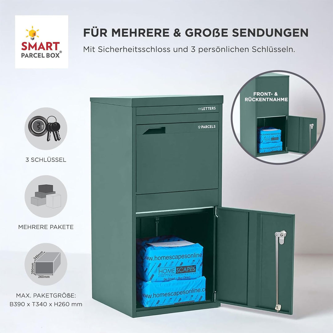 SMART PARCEL BOX XXL Paketbox für draussen, Paketbriefkasten zum Einbauen, zur Wandmontage oder frei