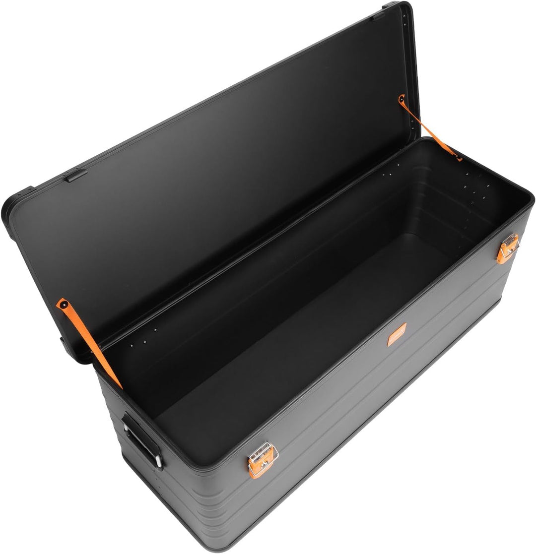 Alubox Alukiste abschliessbar E159B - Premium Aluminium Lagerbox 159 Liter - Deckel mit Aluminium Dr