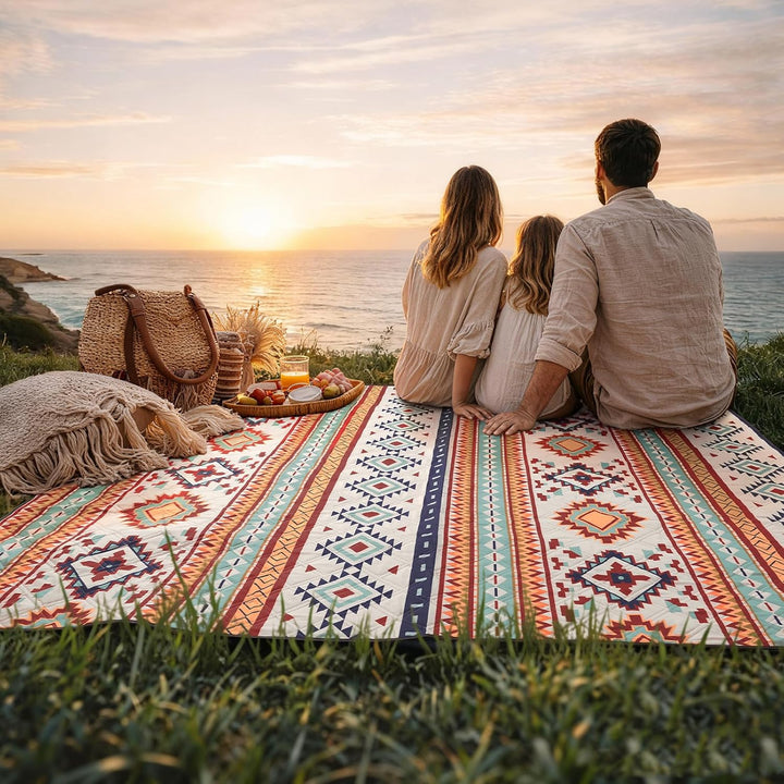 Picknickdecke 200x200cm XXL, wasserdichte sandfreie Stranddecke, 3-lagig gepolsterte isolierte Campi