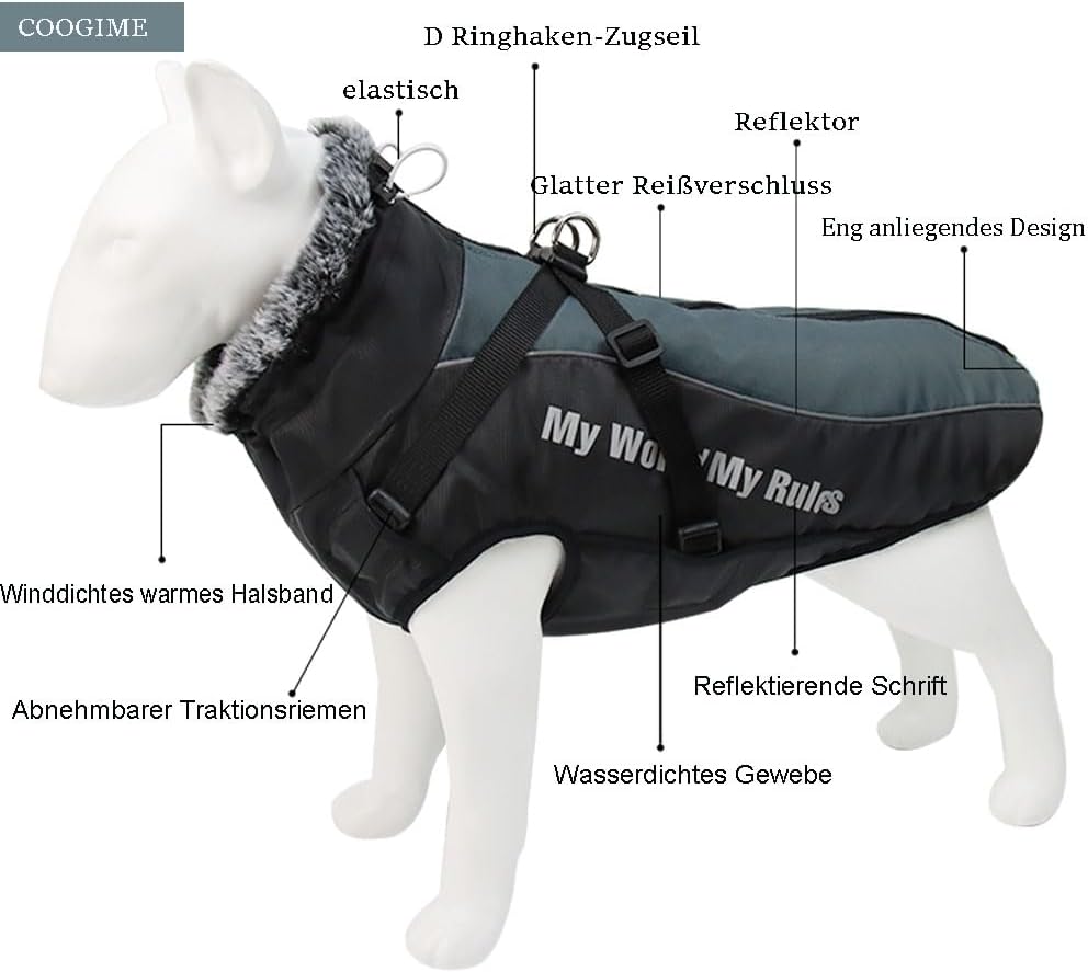Hundejacke für mittelgröss und grosse Hunde, wasserdichte Hundemantel, Reflektierende Hunde Winterja