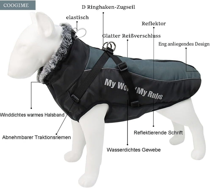 Hundejacke für mittelgröss und grosse Hunde, wasserdichte Hundemantel, Reflektierende Hunde Winterja