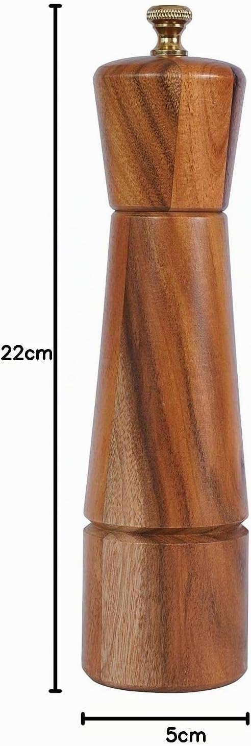 Pfeffermühle, Verstellbare Pfeffermühle aus Edelstahl, Akazienholz, 22 cm Höhe, Unterer DIA: 5,5 cm,