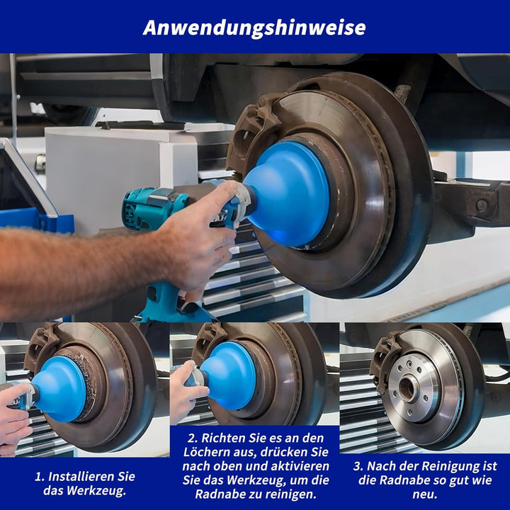 Radnaben Bürste für Auto, Innen-Ø 90mm Aussen-Ø 150mm, inkl. Adapter 1/2 Zoll Vierkantantrieb, für K