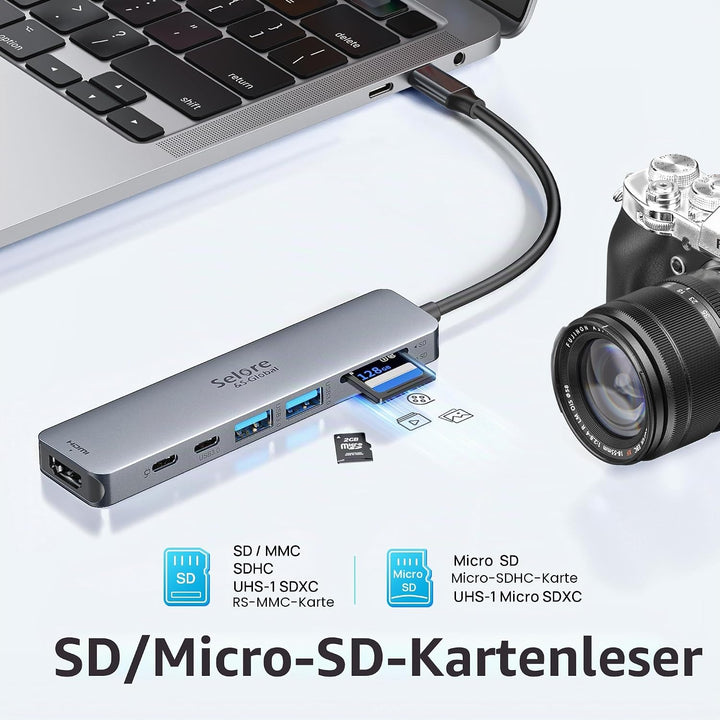 Selore&S-Global USB C Hub HDMI Adapter für MacBook Pro/Air, 7 in 1 USBC Dongle with HDMI, SD/TF Card