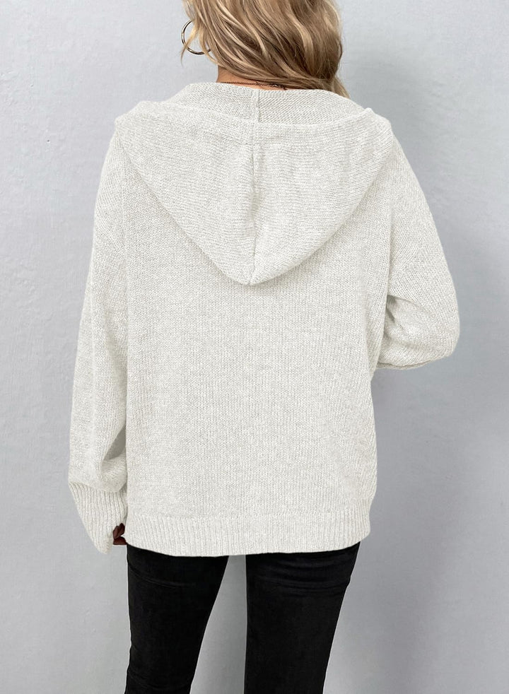 Vcindai Damen Langarm Grobstrickjacke Kurz Strickjacke Herbst Winter Strickmantel mit Kapuze M Weiss